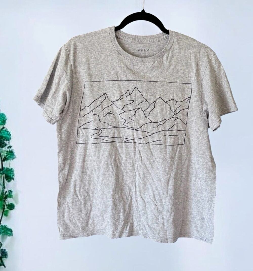 Apt. 9 Men's Gray Mountains Graphic Print Crew Neck Short Sleeve T-Shirt Size M